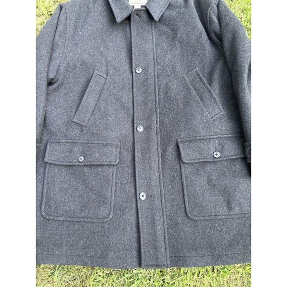 LL Bean Coat Mens XL 100% Wool Jacket Quilt Lined Thinsulate Button Zip Gray - Picture 2 of 9